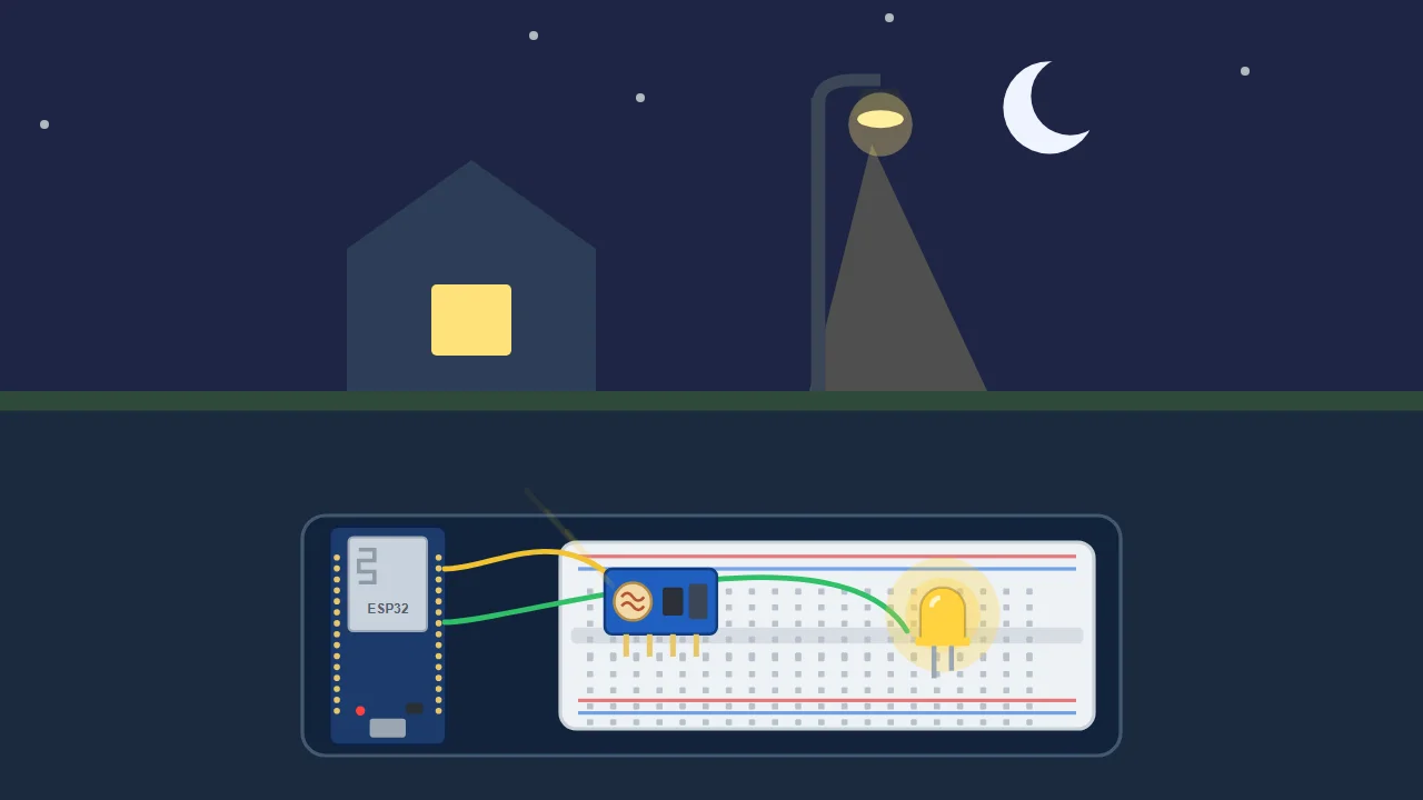 Lampu otomatis ESP32 dengan sensor cahaya LDR menyala saat gelap